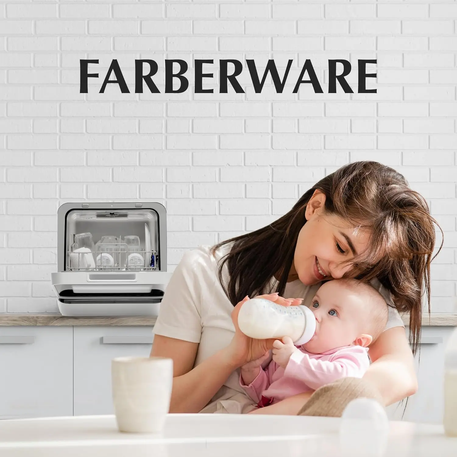 Farberware Portable Countertop Dishwasher with 5-Liter Built-in Water Tank - 5-Program System for Home, RV, and Apartment - Wash