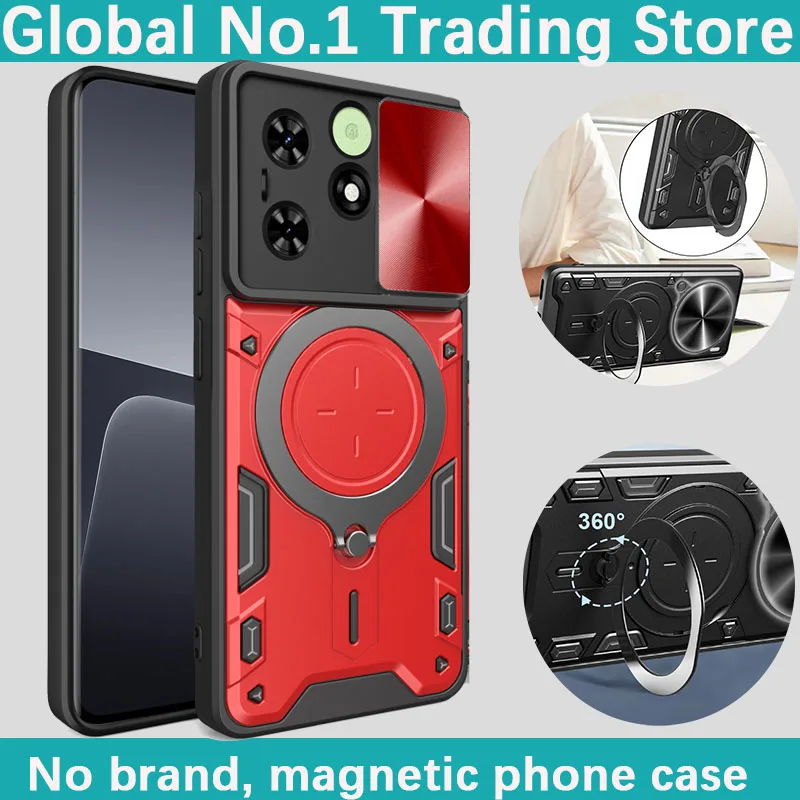 

For Tecno Spark Go 2024/TSpark 20 Pro 20C/TPop 8 Lens slide cover plastic hard shell rotating magnetic ring holder phone case
