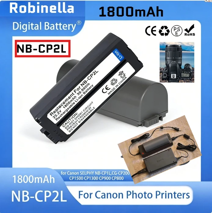NB-CP2LH NB-CP2L Battery 1800mAh Rechargeable Batteries and Charger for Canon SELPHY NB-CP1L,CG-CP200 CP1500 CP1300 CP900 CP800