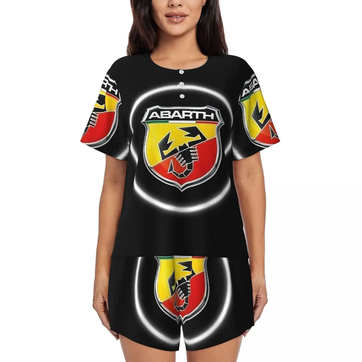 

Abarth C Cool Round Neck Short Sleeves Nightdress for Sleeping Sleepshirts Women Soft Pajama Set Short Pants