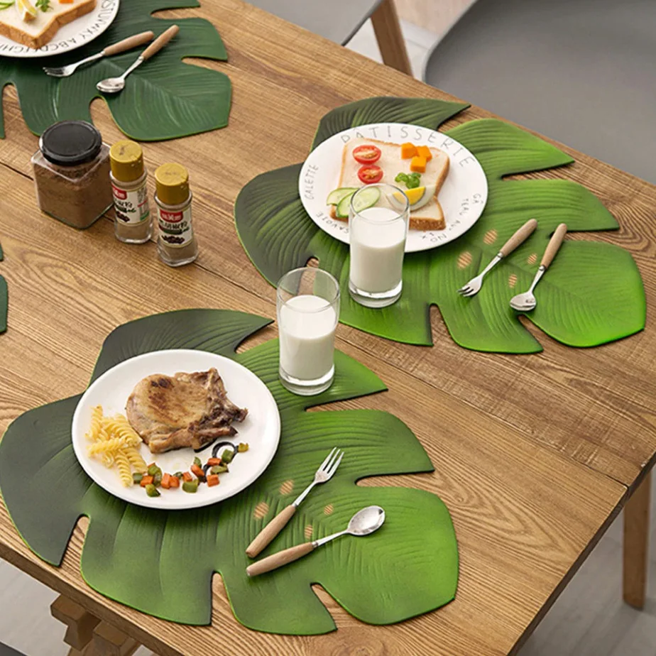 

ABNQ 4Pcs Tropical Leaf Placemats Artificial EVA Monstera Leaves Palm Leaf,for Wedding Table Decorations Party Supplies