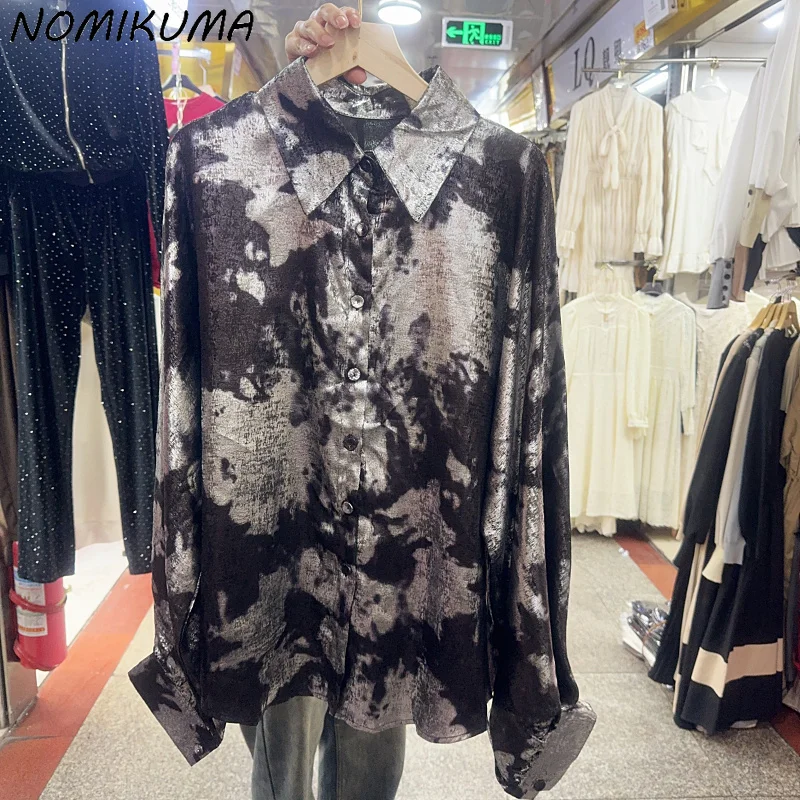 

Nomikuma Fashion Tie Dye Turn-down Collar Long Sleeve Women Shirt Causal Korean Blouse 2024 Spring New Tops Camisas De Mujer