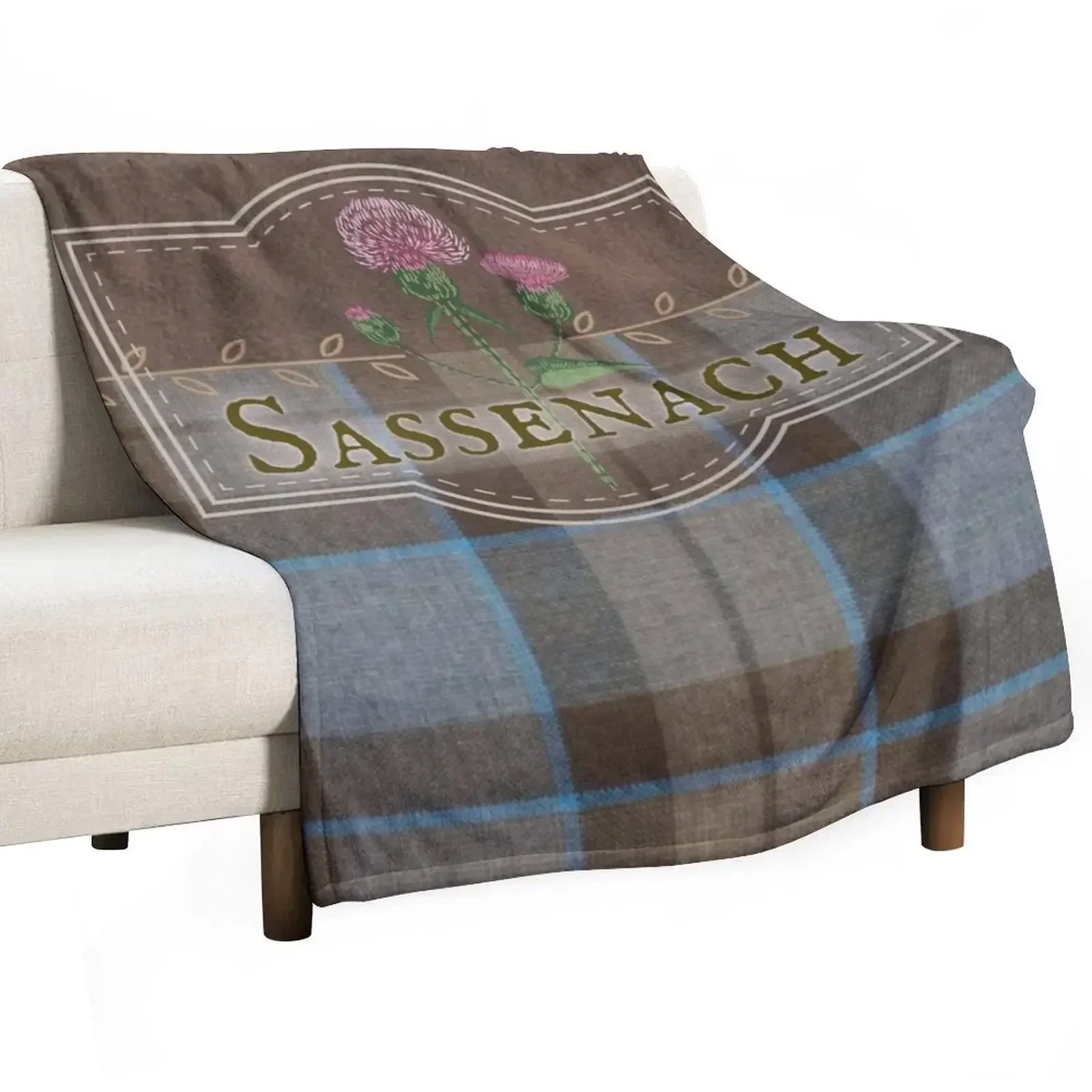 

Outlander - Sassenach Leather and Tartan with Thistles and Leaves Throw Blanket Plaid Bed linens Blankets