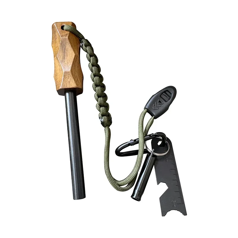 

New Outdoor Flint Fire Starter with Wood Handle Igniter Waterproof Magnesium Rods Survival Tool for Camping and Hiking