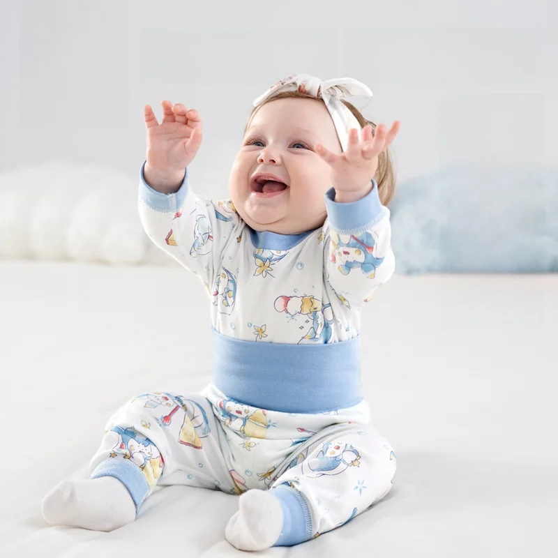 

Комплект детского термобелья OUYUN из хлопка: теплый топ с длинным рукавом и брюки с высокой талией для осени и зимы