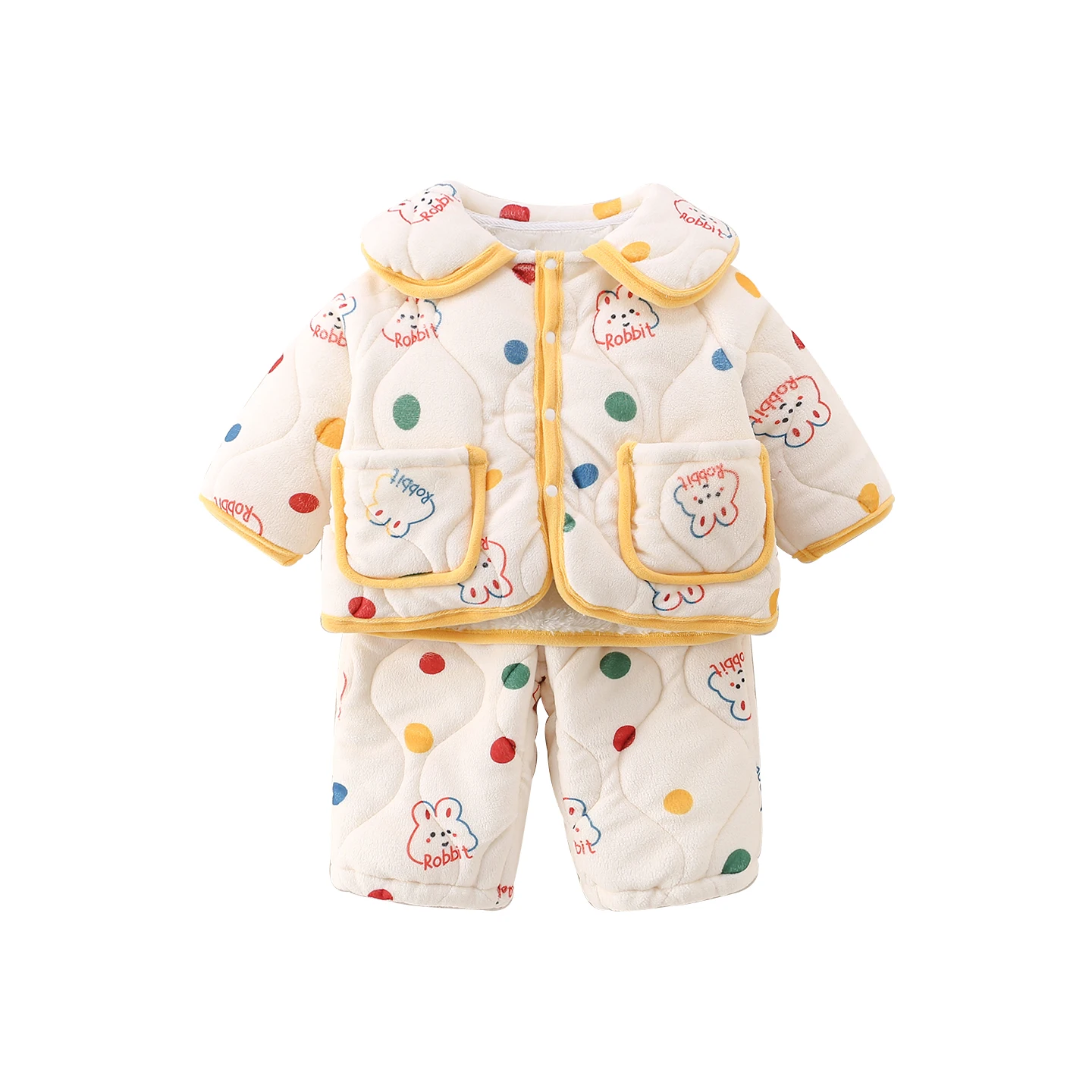 Thiened Fce 아기 겨울 홈 의류 세트 어린이 따뜻한 면 잠옷 소년과 소녀를위한 투피스 캐주얼 레저 슈트