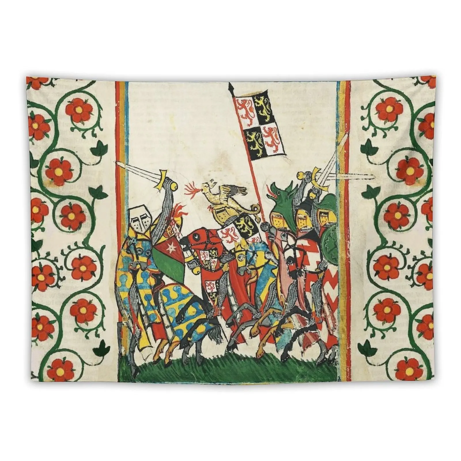 

JOHN THE VICTORIOUS DUKE OF BRABANT IN COMBAT,FIGHTING MEDIEVAL KNIGHTS AND RED WILD ROSES Tapestry Things To The Room Tapestry