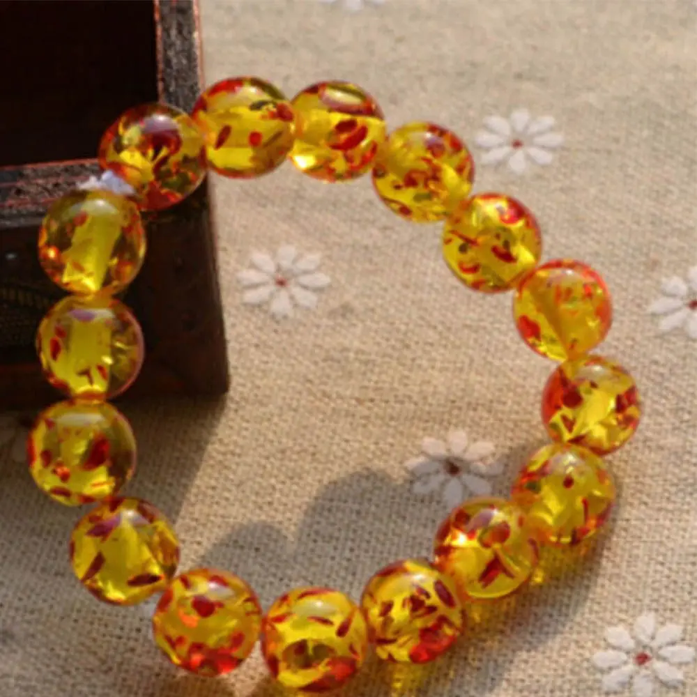Women Women's Charm 10MM Amber Stretch Resin Natural Round Bracelet Bead Elastic