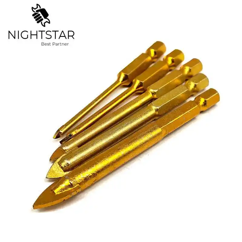 Krachtige 5Pcs Glass Drill Bits Set Electrophoretic Gold Process Coated Power Tools Accessories 1/4