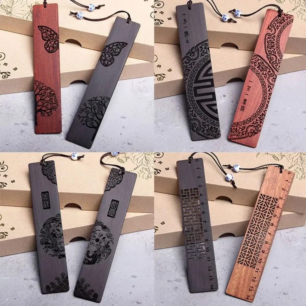 High Quality Chinese Style Bookmark Sandalwood Carving Wooden Book Mark Reading Tools Gift