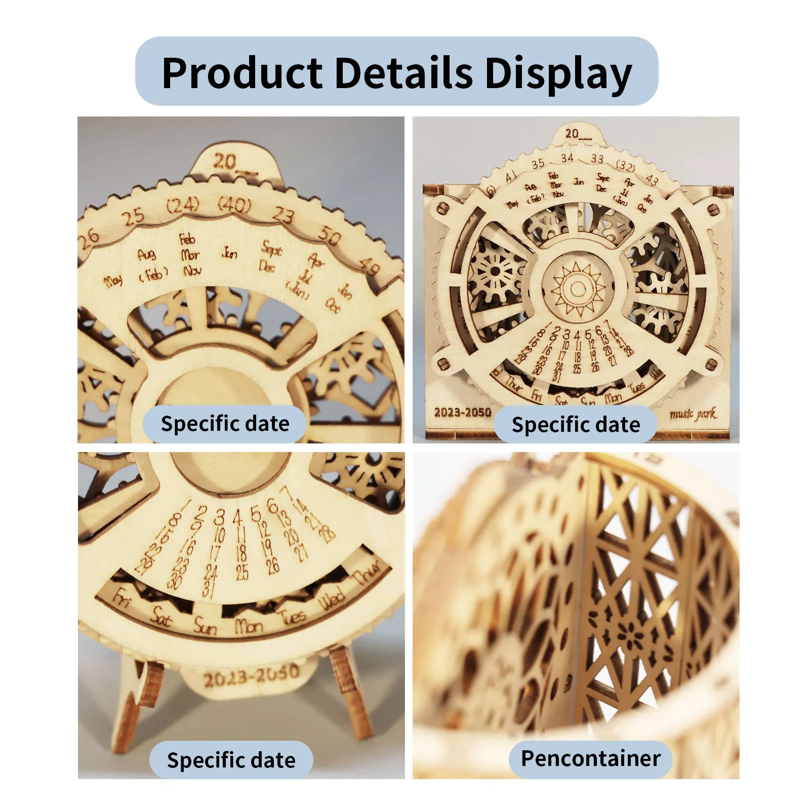 2pcs 3D Wooden Puzzle Perpetual Calendar Mechanical Gears Toy Building Set Brain Teaser Games Engineering Toys model kits
