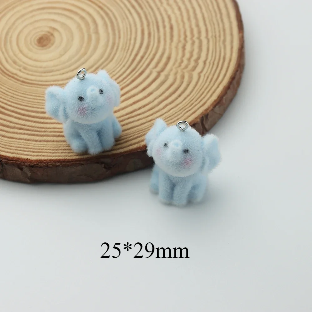 20Pcs 3D Cute Flocking Mini Elephant Resin Charms Cartoon Animal Pendant Wholesale Bag Keychain Earrings DIY Crafts Jewelry Make