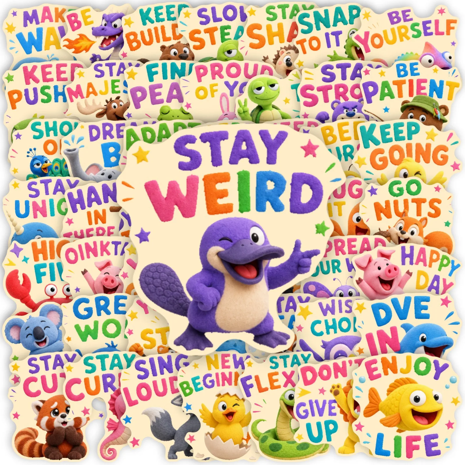50 PCS Cartoon Animal Fun Laughing Expression Funny Graffiti Stickers Decorate Luggage Storage Box Helmet Waterproof Decals