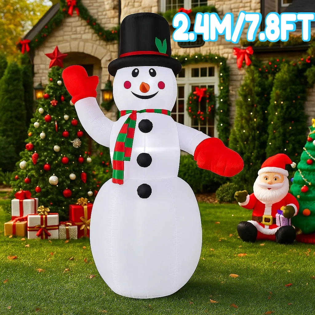 2.4M/7.8FT Inflatable Snowman Santa Claus Lights LED Home Decorations Toys Yard Xmas Ornaments Holiday Supplies Outdoor Garden