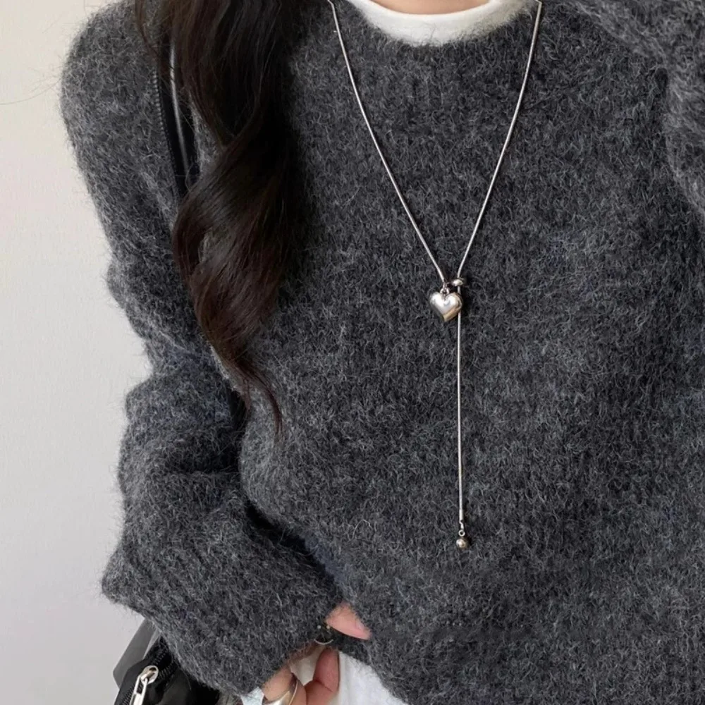 Neue lange Halskette aus Edelstahl mit Herz-Anhänger, verstellbare Kette, Pullover-Kette für Damen, Modeschmuck, Accessoires 2025,