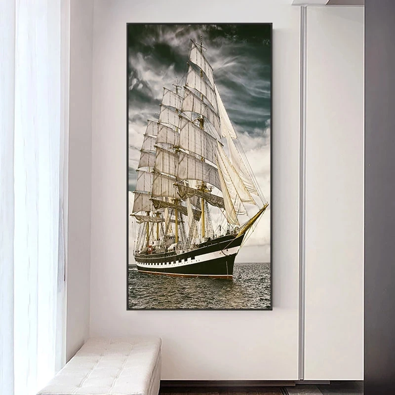 Large Sailboat Artwork Poster Canvas Paintings Prints Aesthetic Seascape Wall  Pictures Living Room Office Decoration Cuadros