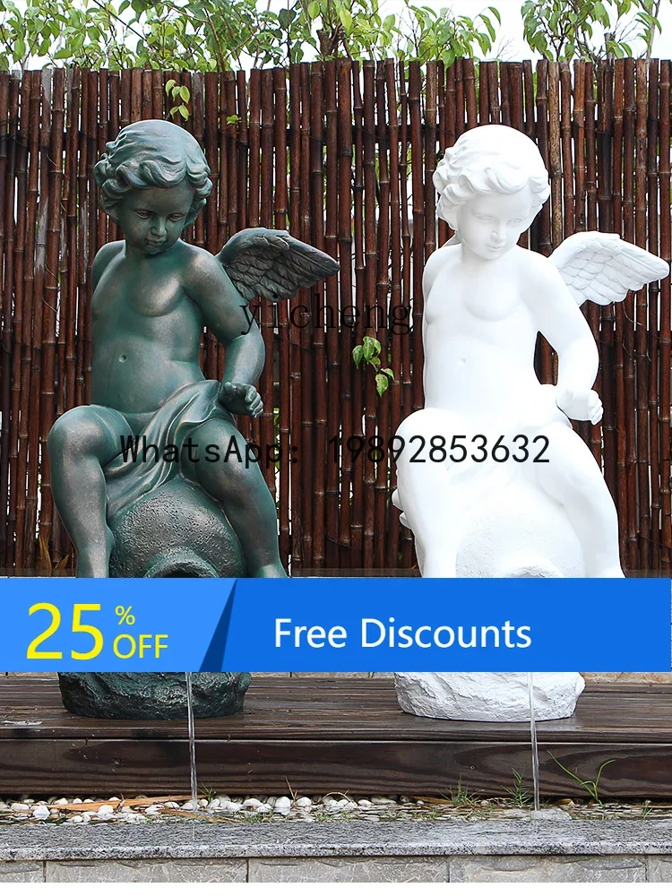 Cupid Angel Flowing Water Fountain Ornament Outdoor Courtyard Garden Water Pool Figure Sculpture