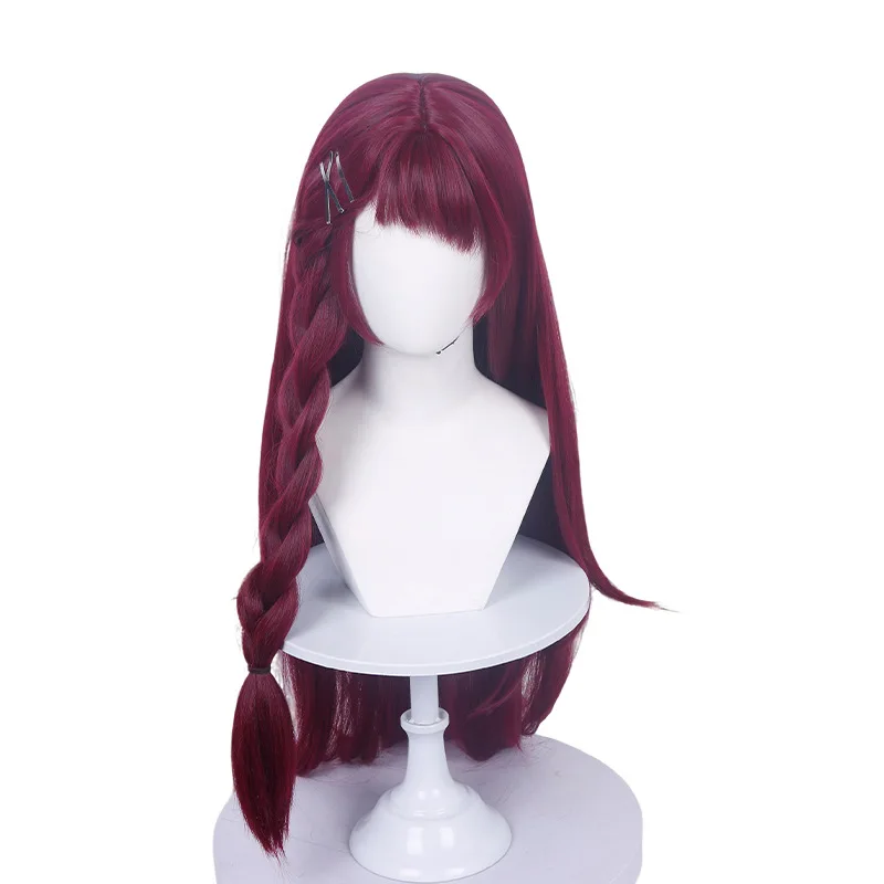 Cartoon Film Billie Cosplay Wig Billie Doe Cosplay Moon Wig Ear Stud Wine Red 90cm Long Hair Hallowmas Party Adult Role Play Wig