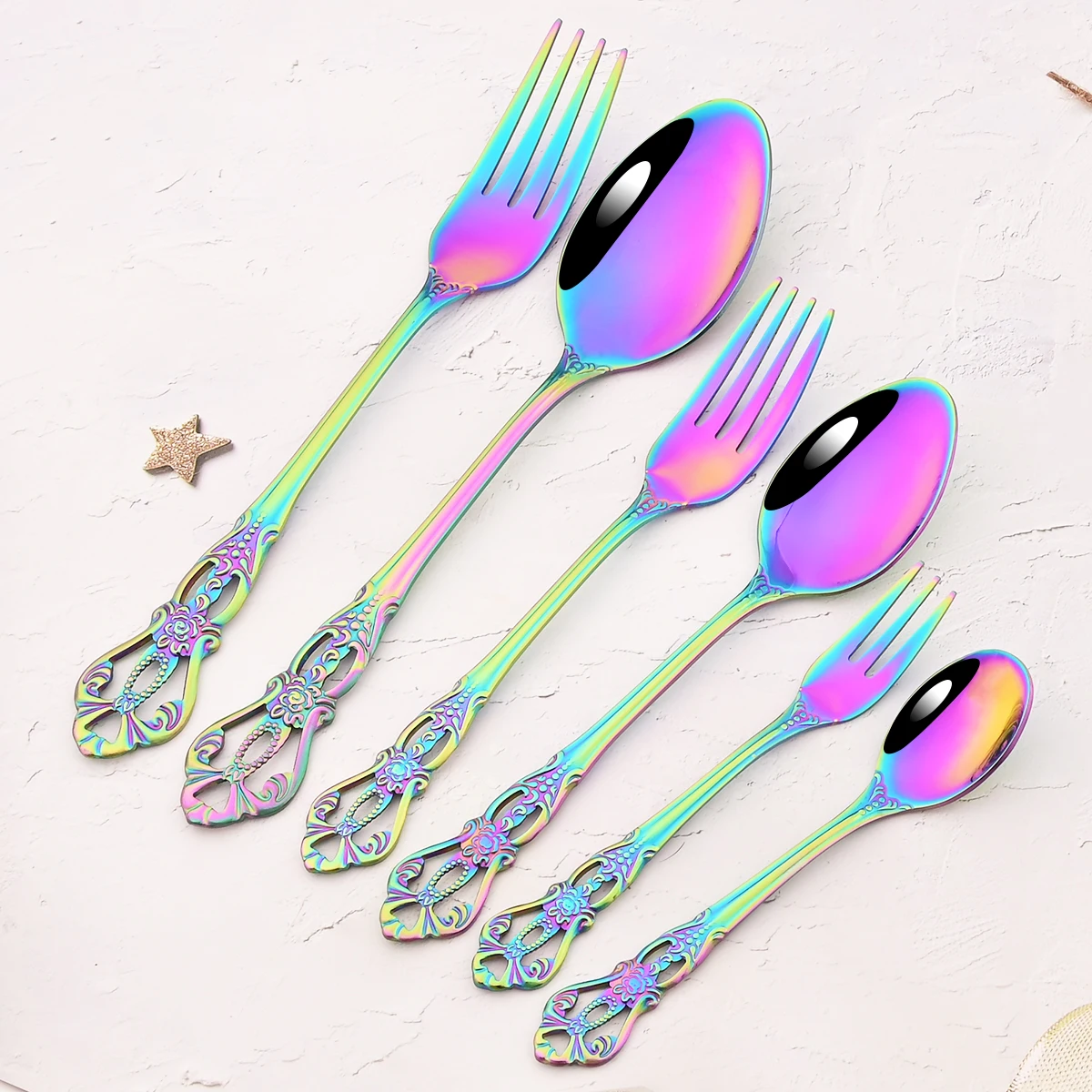 16Pcs Black Cutlery Set Vintage Stainless Steel Dinnerware Set Knife Fork Dessert Spoons Tableware Western Home Kitchen Flatware