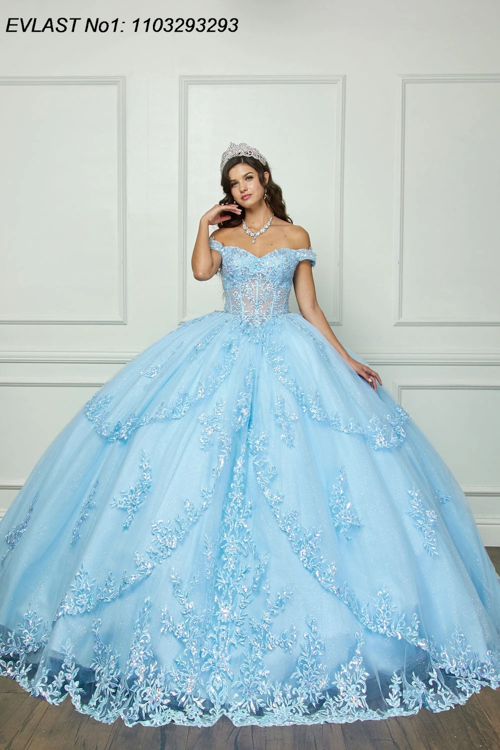 EVLAST personalizado vestido De baile azul cielo vestido para quinceañeras apliques De encaje rebordear arco corsé dulce 16 Vestidos De 15 Anos E1Q576