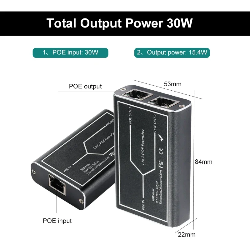 OMAY POE 케이블 익스텐션 증폭기 확장기, 1-2 포트 NVRIP 카메라, 표준 48V,10mbps, 100mbps, 100 계량기 범위 도구, 3AF