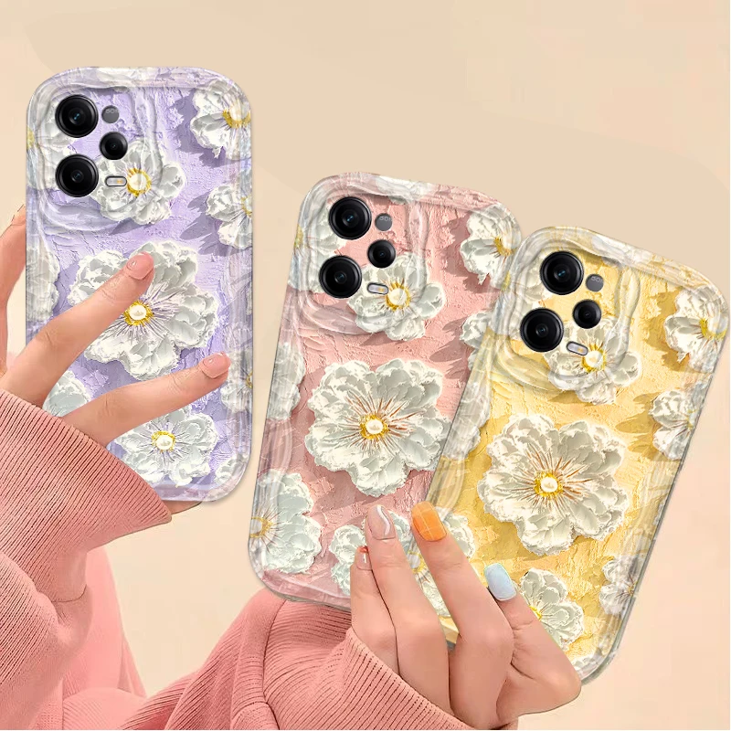 Pintura al óleo funda de flor blanca para Xiaomi Redmi Note 14 13 12 11 10 9 Pro Plus 14S 12S 11S 10S 9S Redmi 14C 14R 13C 12 4G 5G