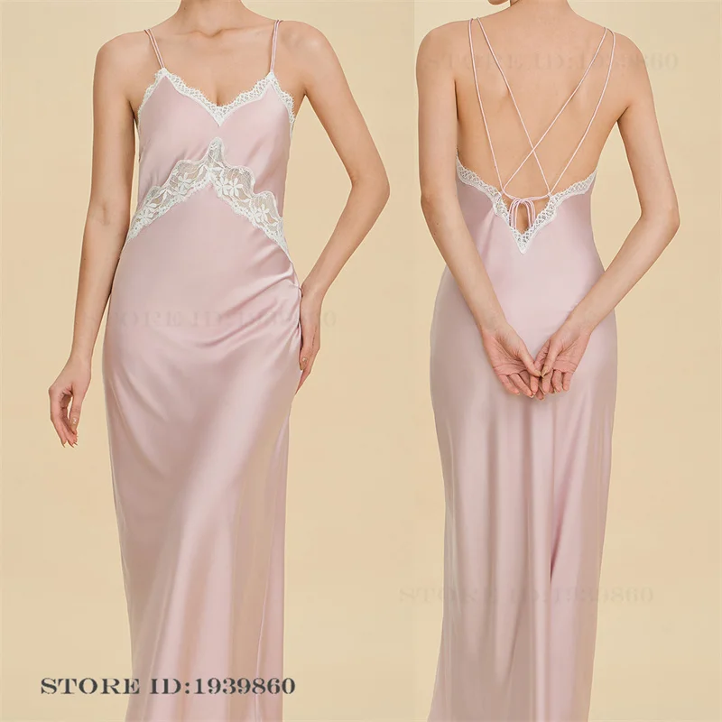 

Женская длинная ночная сорочка-комбинация, сексуальное кружевное белье с вырезами и открытой спиной, элегантная шелковая атласная домашняя одежда для сна и отдыха