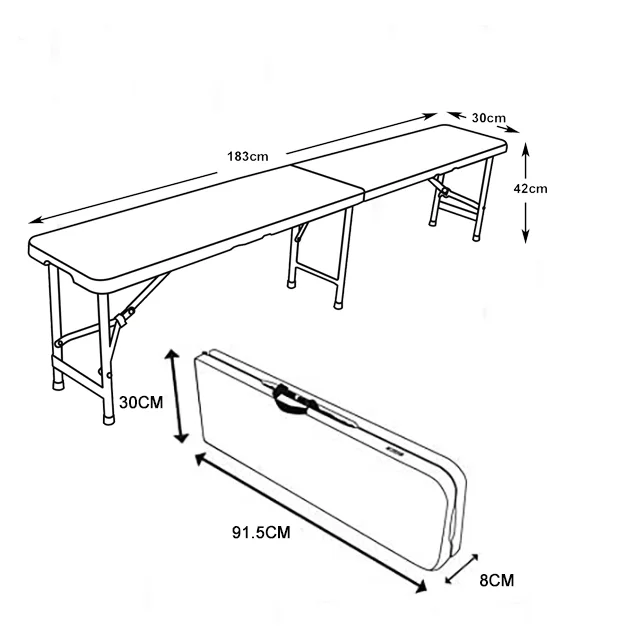 Indoor camping portable factory price 6 feet plastic household 2 people folding half bench with handle