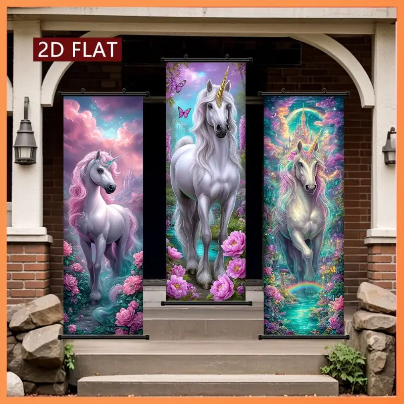 VIKAMA Mythical Unicorn Wall Tapestry Pink Peony Butterfly Rainbow Castle Fantasy Scroll Art Home Decor Durable Thick Soft Cozy
