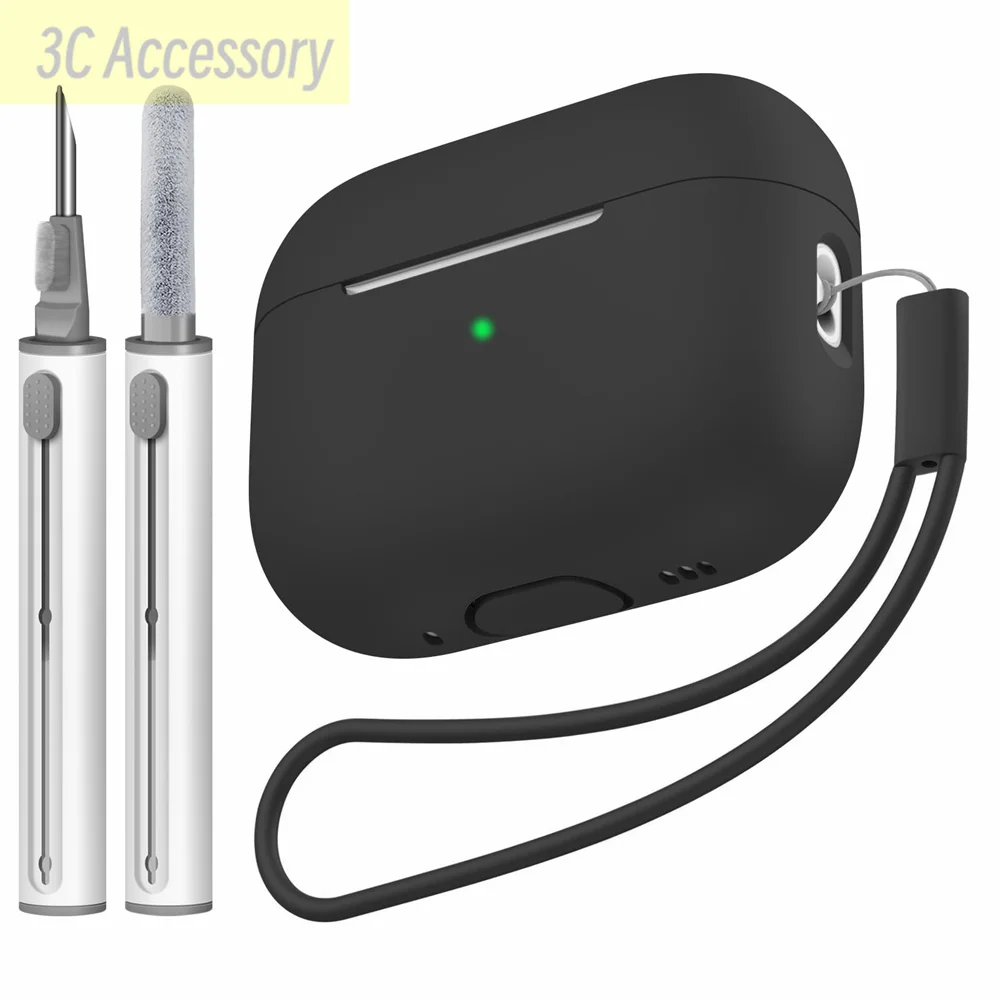 For 2022 Apple  AirPods Pro 2 protective case soft skins case with cleaning kit and lanyard  For AirPod Pro [visible front LED]