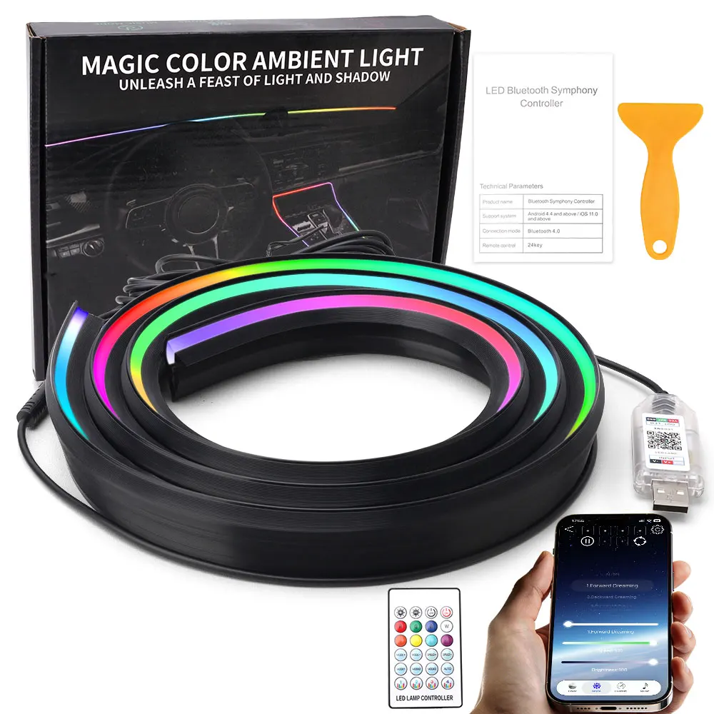 140/150CM Car Interior Symphony Acrylic Ambient Strip Light LED Hidden Front Soundproofing Strip Instrument Panel Decoration