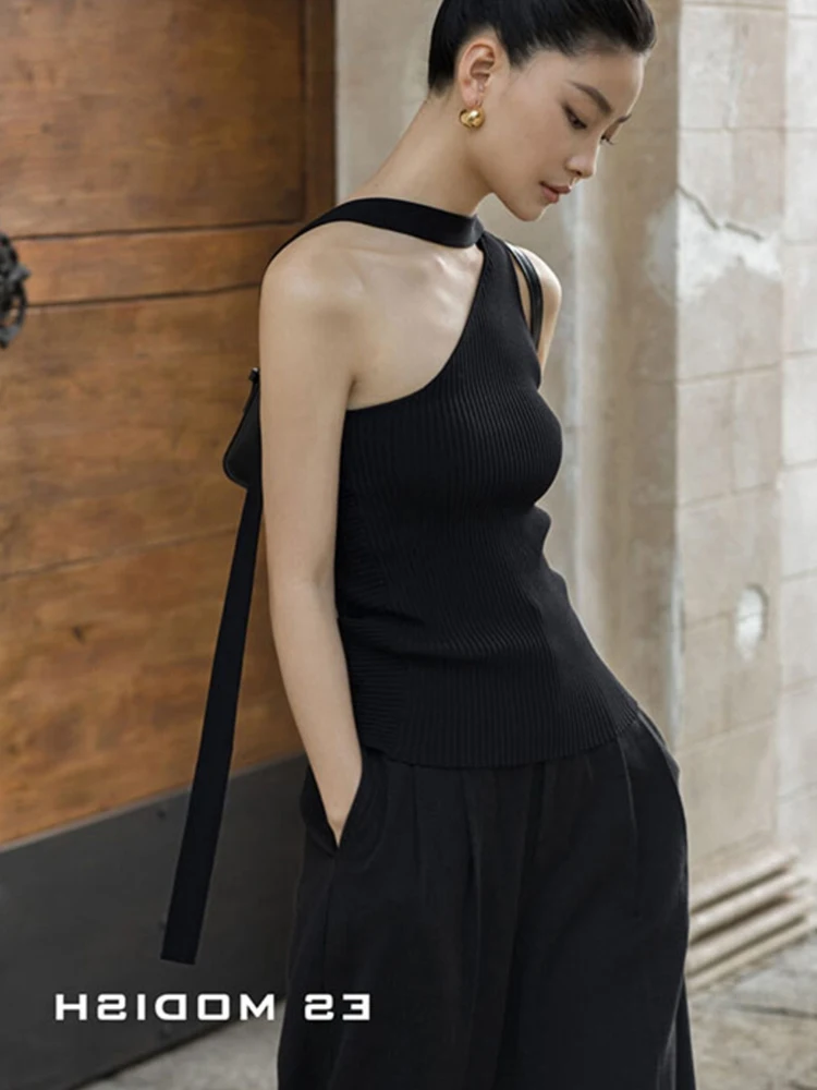 Irregular Knitted Svel Pure Color Simple Commute Sle Women's Top Inner Wear Vest Korean Version Straight Cut