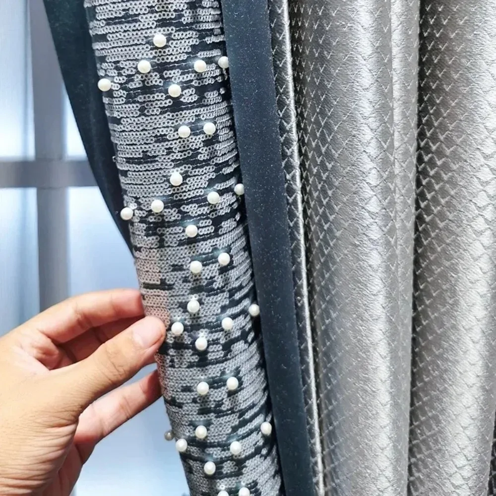 High-End Model Door Customize Luxury Curtains for Living Dining Room Bedroom Window High Shading Curtain Silver Color Blue