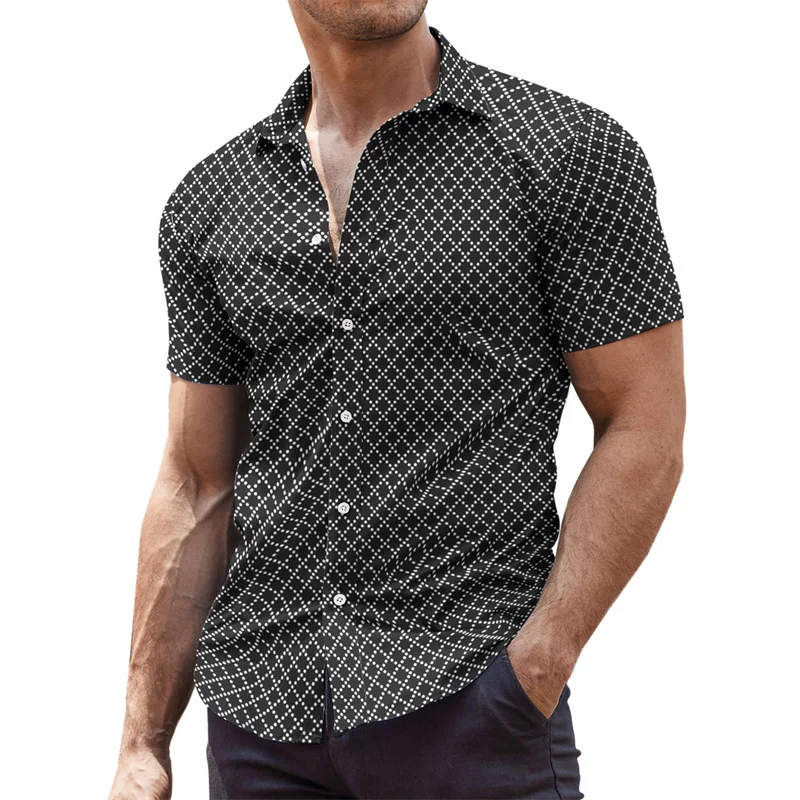 Men\'s Hawaiian shirt pattern shirt outdoor casual short sleeved V-neck fashion designer casual comfortable and breathable