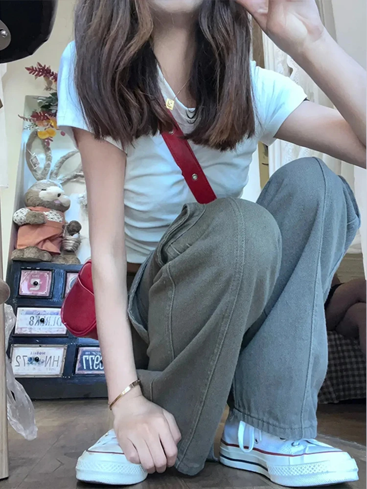 Militärische Arbeitskleidung, weite Beinhose für Damen, Sommer, dünn, locker, lässig, Sport, lange Hose, hohe Taille, Baumwolle, 00 %