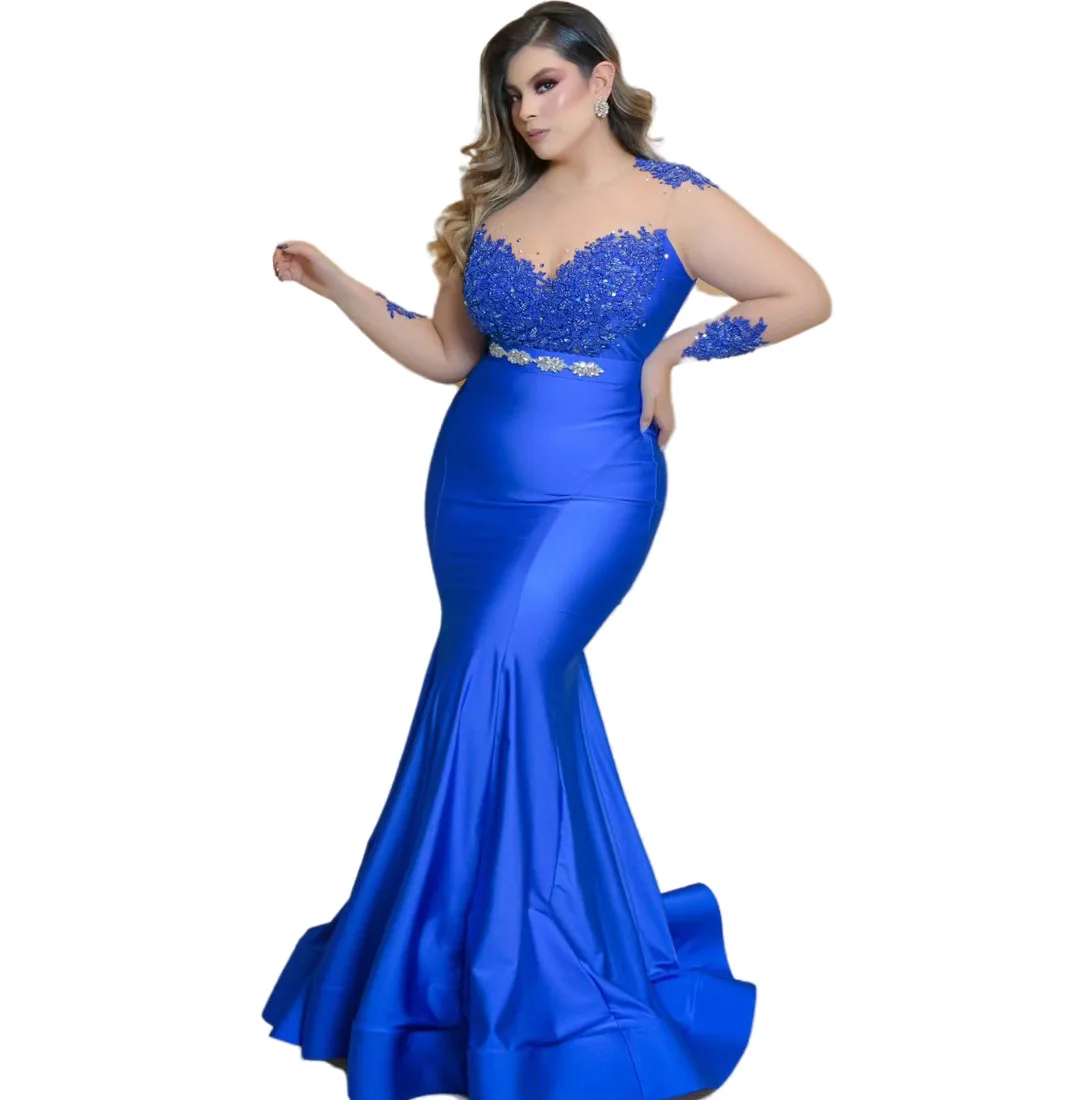 2024 Royal Blue Mermaid  Prom Dresses Lace Beaded Evening Formal Party Second Reception Birthday Engagement Gowns Dress ZJ33