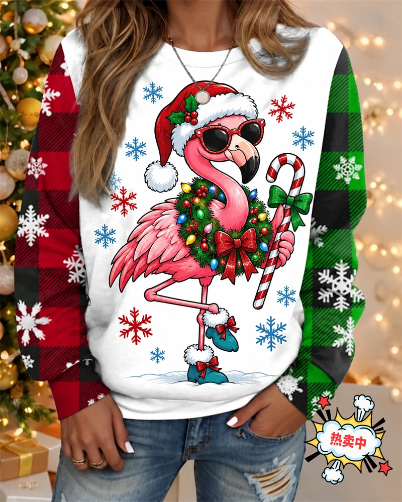3D Print Pink Flamingo Christmas Sweatshirt For Men Women Ugly Sweater Xmas Holiday Funny Casul Pullover Gifts For Womens New