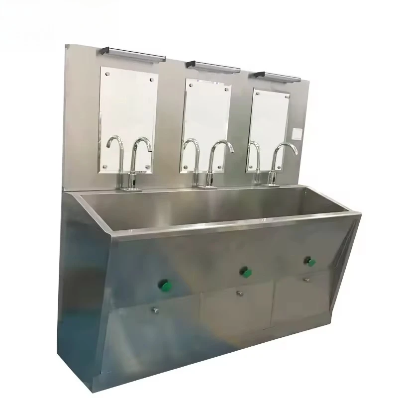 อ่างล้างมือสแตนเลสแบบใช้เท้าเหยียบพร้อมเซ็นเซอร์และอุปกรณ์ทำความสะอาดด้วยลม