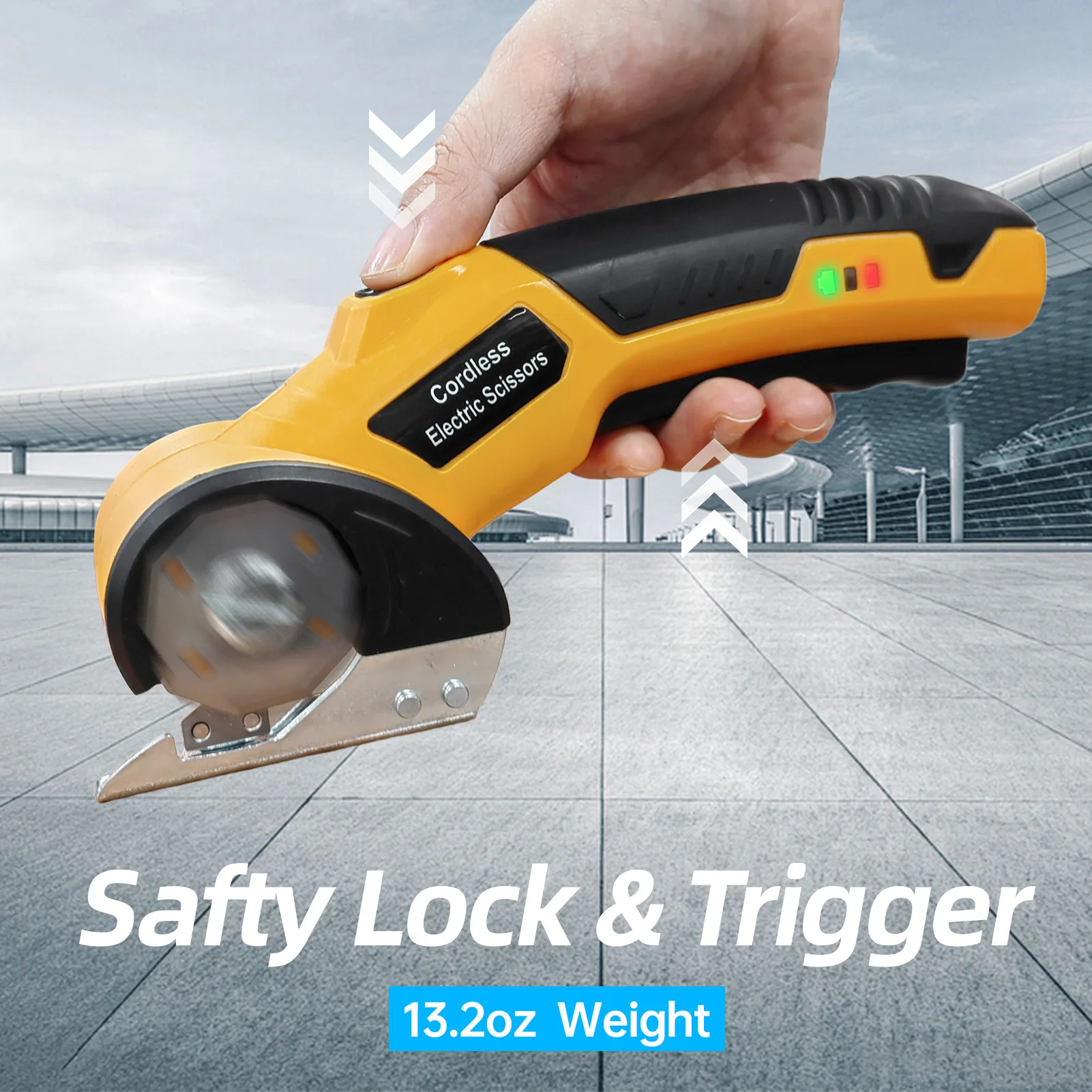 4V Cordless Electric Scissors - Rechargeable for Cardboard Fabric Leather - w/ Safety Lock & LED