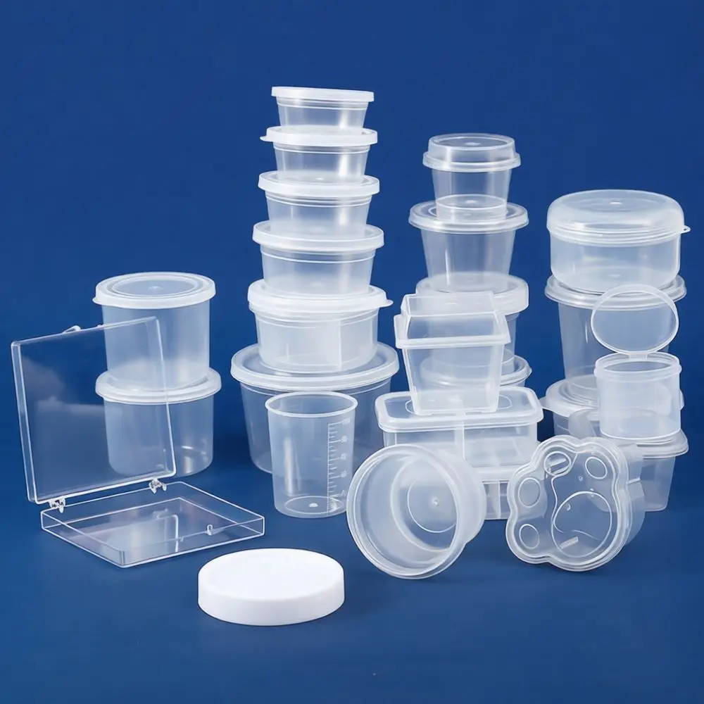 Portable Transparent Plastic Cups For Slime Storage DIY Craft Organizer Box Sealed Sorting Containers Supplies