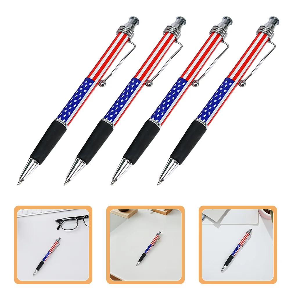 

10Pcs Patriotic Ballpoint Pens Flag Pattern Retractable Smooth Writing Pen for Office School Home Use Comfortable Grip Writing