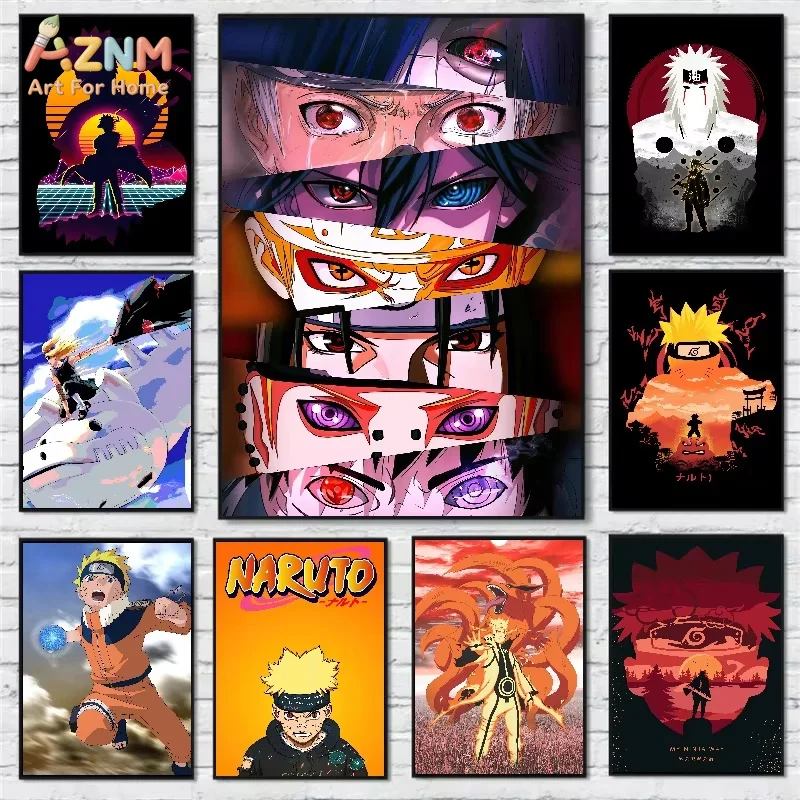 AZNM Naruto Uzumaki Sasuke Jiraiya Anime Canvas Painting Manga Character Wall Art Poster Home Bedroom Decor Canvas Print Gift