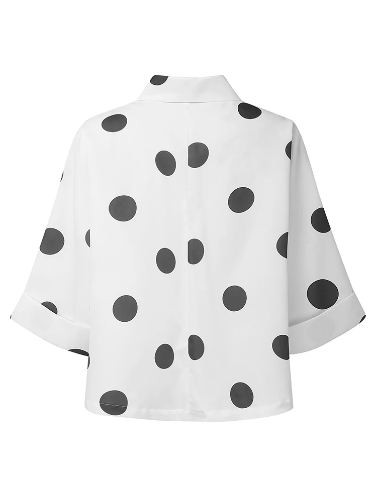 ZANZEA Auutmn Polka Dots Printed Women Shirts Lapel Neck 3/4 Sleeve Work Blouse Summer Tops Elegant Casual Holiday Tops Femme view 5