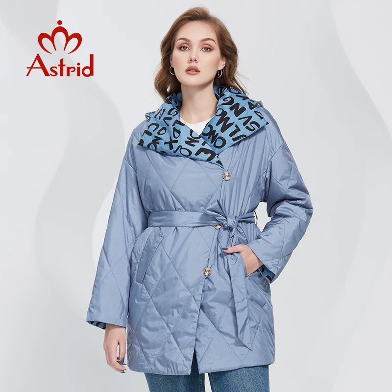 

Astrid New 2022 Spring coats Women parkas Oversize Long warm letter print sashes hooded padded Women's Jacket outerwear AM-20079