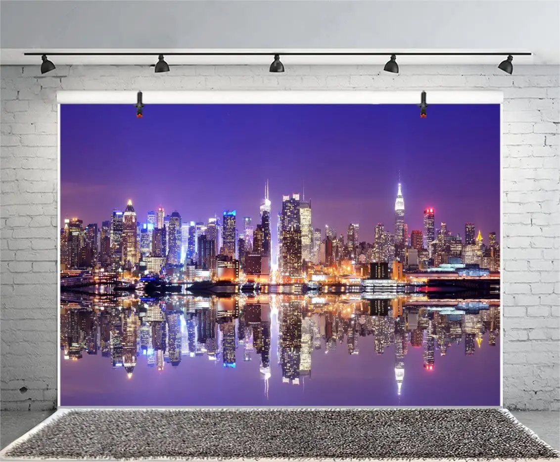 

New York City Night View Photo Photography Backdrop American City Landscape Famous Landmark Skyscrapers Background Poster