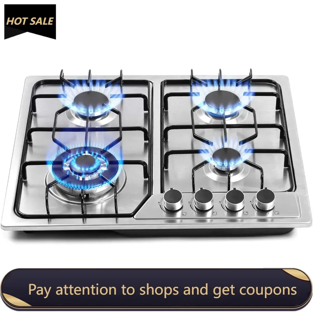 

22″x20″Built in Gas Cooktop 4 Burners Stainless Steel Stove with NG/LPG Conversion Kit Thermocouple Protection and Easy to Clean