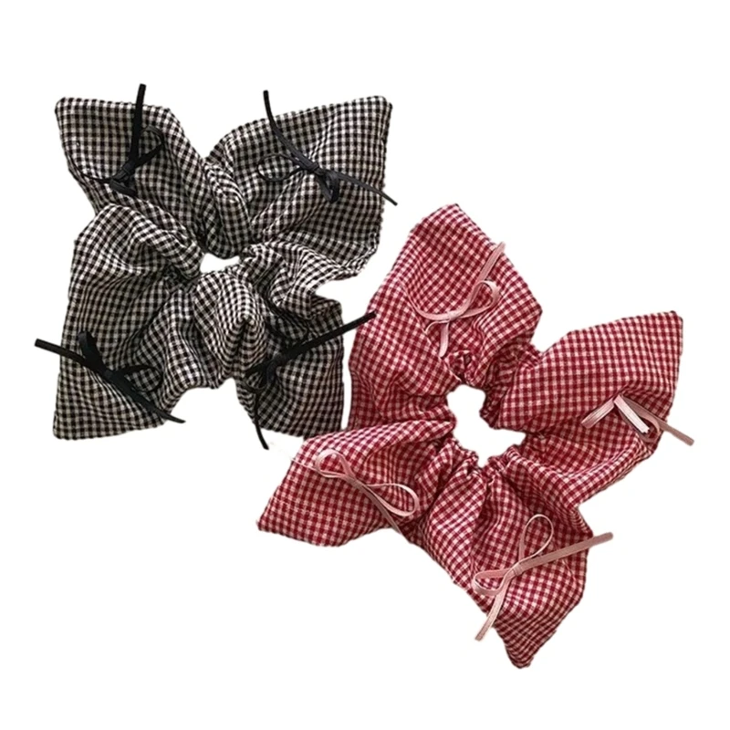 

Check Hair Tie Hair Bun Scrunchies with Bowtie Elastic Hair Rope Big Scrunchy Elegant Hairband Female Hair Ornaments