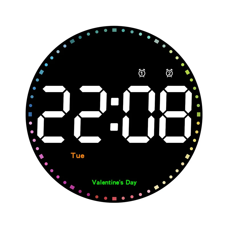 Imagem -06 - Despertador Redondo de Parede de 10 Polegadas Calendário de Temperatura Inteligente Colorido Relógio Eletrônico com Relógio Remoto Decoração de Casa