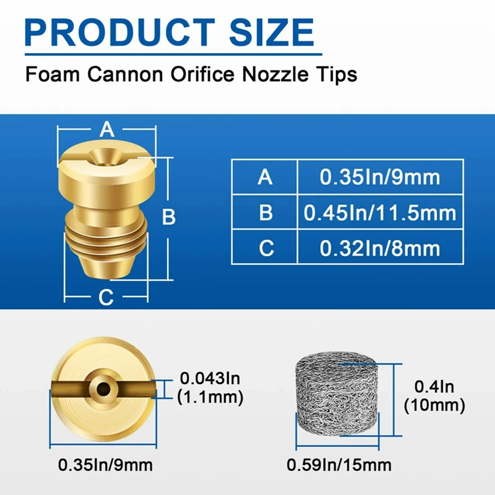 Brass Snow Foam Cannon Orifice Nozzle Tips Thread Foam Gun Head Mesh Filters For High Pressure Washer Foam Generator Accessories