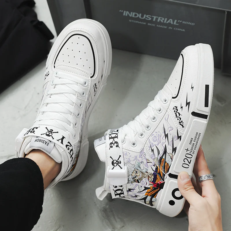 Fashion Cartoon Printed White Sneakers da uomo High Top coppie scarpe da Skateboard Designer Anime Shoes Sneakers da donna 2024 cestini